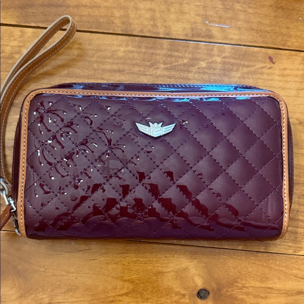 Consuela Quilted Patent Wristlet Wallet in Deep Burgundy